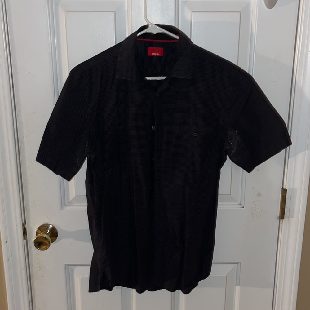 Black short sleeve button down shirt